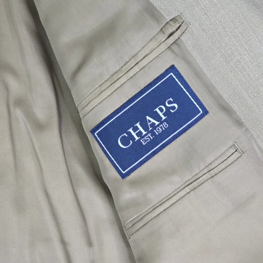 Chaps 46R Sport Coat Blazer‎ Tan Taupe Textured Weave 2 Button Flap Pockets
